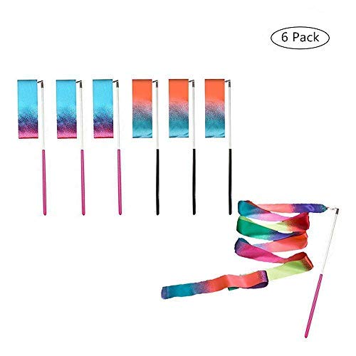 ZARRS Rubans de Danse,6 Pack Ruban de Gymnastique Rythmiques Streamer 2M Enfants pour la Formation Artistique Baton de Danse