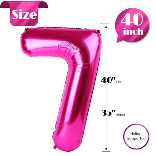 Image of Hot Pink Number 7 Balloon 40 Inch, 7th Birthday Party Decorations, Giant 7 Foil Balloon for Party Supplies