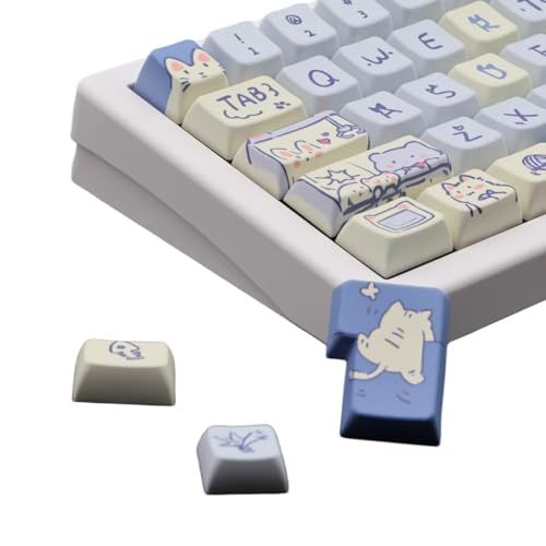 Cmokifuly Teclas personalizadas para teclado mecánico MDA con 148 teclas Dye-Sub, ANSI y Extra Enter Cute PBT (gato azul)