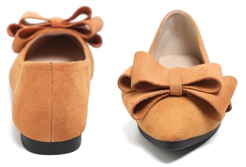 Image of SAILING LU Womens Bowknot Ballet Flats Pointy Toe Suede | Casual Flat Shoes, Dressy Wear to Work, Moccasins, Slip-Ons