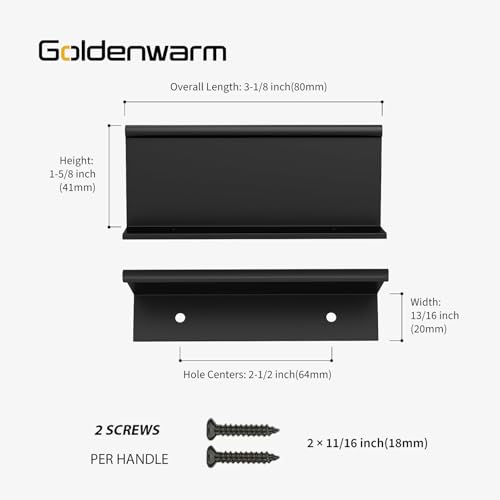 Image of Goldenwarm 25 Pack 2-1 /2in Black Finger Edge Pulls for Kitchen Handles | Aluminum Alloy, Black Cabinet Handles, Edge Pulls for Cabinets, Matte Black Handles, For Drawers, Dressers, Screws Included