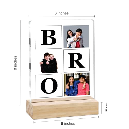 Image of Giftplease Customized Photo And Text Frame With Wooden Stand | Personalised Printed Photo Frame | Gift For Brother | Birthday | (Transparent, 5MM, 6 * 8 Inches), Tabletop BG 02