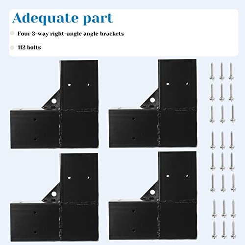 Anman 3-Way Right Angle Corner Wood Brackets(Alloy Steel) With Screws For 4X4 (Actual: 3.5X3.5), Diy Beams Pergola Gazebo Bracket-Kit Toja Grid (3 Way Pergola Brackets (4 Pcs)) #TOP3