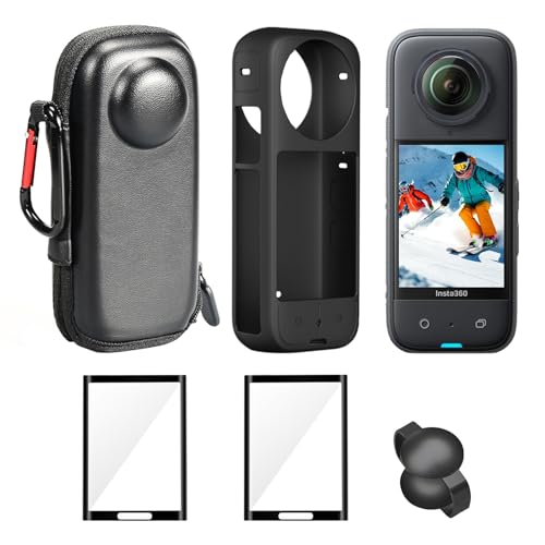 DUEQID Accessoires pour appareil photo Insta360 X4 : étui en silicone, bouchon d'objectif, protecteur d'écran, sac de transport EVA, noir, simple, Noir , Simple
