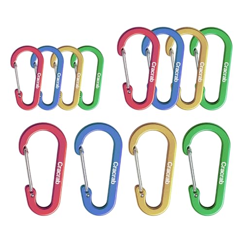 12Pcs Aluminum Carabiner Clips Set, Assorted Sizes & Colors