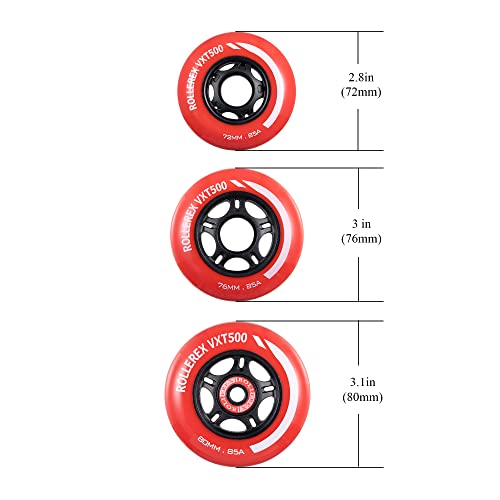 Image of Rollerex VXT500 Inline Skate Wheels (8-Pack) (Rocket Red, 80mm)