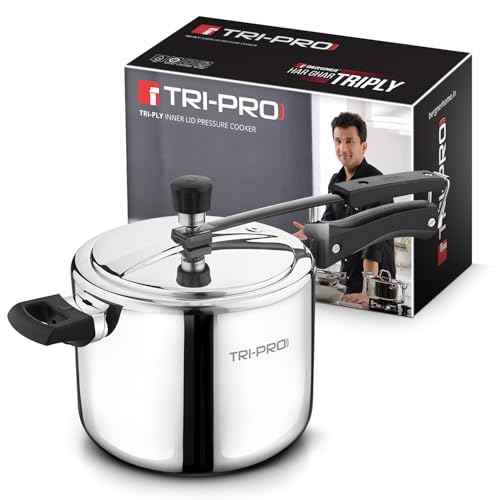 Bergner TriPro Tri-Ply Stainless Steel 5 L Inner Lid Pressure Cooker, Bakelite Safe Grip Handle, Triply Bottom, Healthy Cooking, Even and Faster Heating - Induction and Gas Stove Ready
