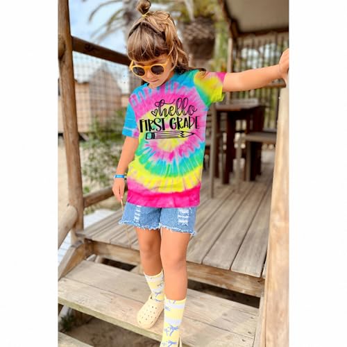 Image of KEKEMI Kid Girls First Day of School Shirt Hello Kindergarten First /Second /Third Grade Tshirt Back to School Tees Tops 4-10Y