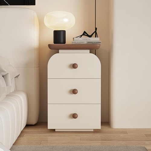 Slim 3-Drawer Nightstand - Narrow Wooden Bedside Table with Storage Drawer for Living Room, Stylish Minimalist Design, Space-Saving Side Cabinet