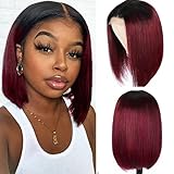 Kislemon 1b99J HD Lace Front Wigs for Black Women 13x4 Deep Part Grade 10A Burgundy Straight Bob Human Hair Wigs 180% Density Pre Plucked Natural Hairline With Baby Hair 10 Inch