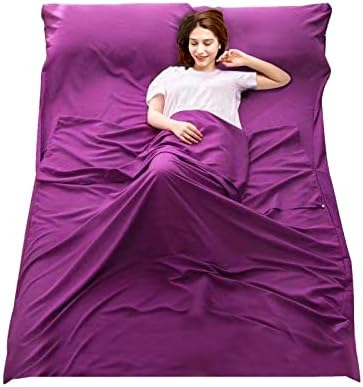 Sleeping Bag Liner Camping Travel Home Bed Sheet Lightweight Breathable Hotel Compact Sacks (Purple, 63 * 82.7in)