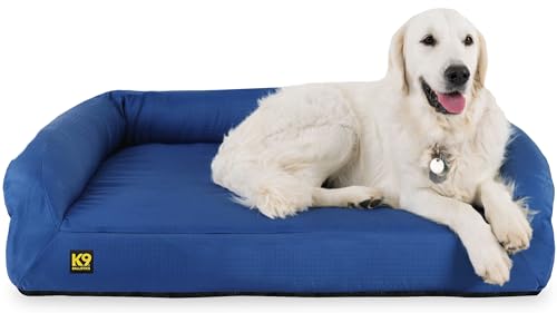 K9 Ballistics Tough Orthopedic Large Bolster Dog Bed - Washable, Durable and Water Resistant Dog Bed - Made for (L) Large Big Dogs, 40"x34", Blue Quartz