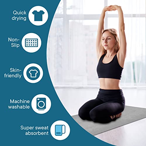 Yuilgdo Yoga Towels, Non Slip Hot Yoga Mat Towel with Grip Dots,Super-Absorbent Soft Microfiber Yoga Blanket for Pilates, Fitness and Workout 72inch x 24inch (Grey) - Thumbnail 2
