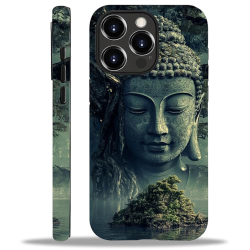 Coque iPhone 15 Pro Max CARLOCA antichoc silicone vert foncé motif Bouddha antique