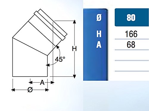 Gomito a 45° in acciaio, diametro 80 mm