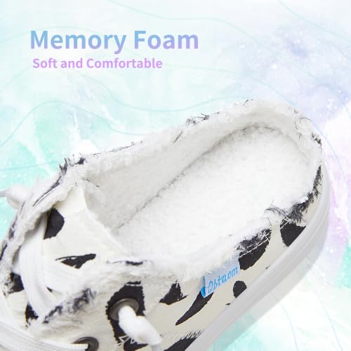 Image of Obtaom Women Canvas Mules Memory Foam Clipper Fashion Sneakers Comfortable Slip-On Mule Backless Holiday Shoes