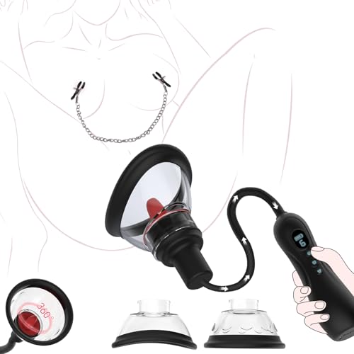 YQlove Muschipumpe für Frauen, Nippel- und Klitoris-Vakuumpumpe mit 6 Saugstufen & 9 Leckmodi, Automatische Pussy- und Brustpumpe mit 2 Saugglocken & Nippelklemmen mit Kette, Sexspielzeug für Paare