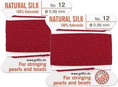 GLZ 2 Pcs Griffin Natural Silk Beading Cord Thread and Needle Size 12 Red Garnet Color image 2