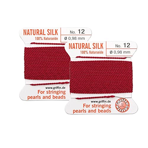 Glz 2 Pcs Griffin Natural Silk Beading Cord Thread And Needle Size 12 Red Garnet Color #TOP5