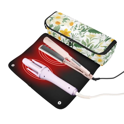 Bolsa de viaje para herramientas de cabello con tapete para plancha y rizador, diseño flores de verano miniatura 2