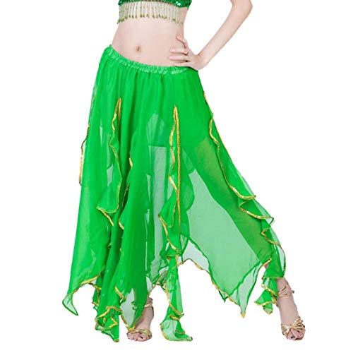 Gracelove Jupe de danse turque en mousseline de soie avec motif feuille de lotus - Couleur unie