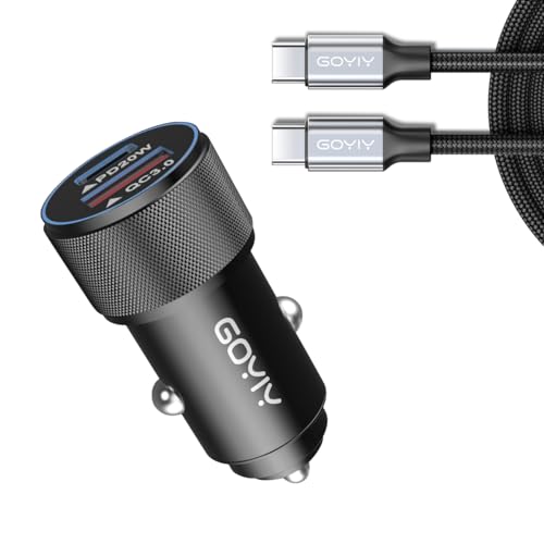 GOYIY USB C Car Charger, 38W 2-Port PD3.0&QC3.0 Metal Fast Car Charger with 3.3ft 60W Braided USB C Cable Fast Charging for iPhone 15 Pro Max Plus Samsung Galaxy S23 iPad Pro
