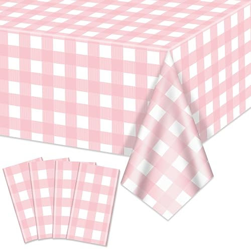 4 confezioni di tovaglie rosa a righe in stile Gingham, tovaglie a scacchi bianco e rosa 219,96 x 129,53 centimetri coperture per tavolo a righe rettangolari impermeabili per picnic per feste di