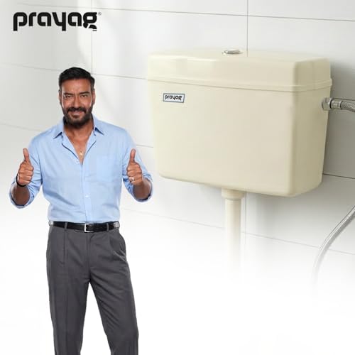 Image of Prayag 10 Litre Dual Flush PTMT Cistern Tank for Toilet Wall Mount Flush System with Top Push Button Water Saving Leak Resistant Strong Plastic Bathroom WC Flush with Accessories (Ivory)