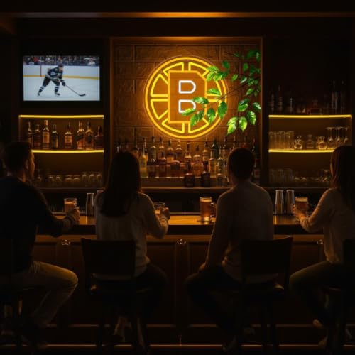 Image of Ice Hockey Neon Sign for Wall Decor Boston Hockey Team Neon Light for Man Cave LED Boston Sport Sign for Club Fans Bedroom Sport Bar Garage Decor Gifts for Men Boys Fans Size14.6 * 14.6inch(XD100)