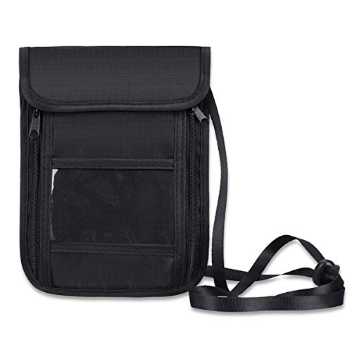 LegendTech Pochette Tour de Cou + Bloqueur RFID AntiVol  PorteMonnaie avec Bandoulière pour Les Voyages | Sacoche Hydrofuge | pour Les Cartes Bancaires et Le Passeport | Femme, Homme, Enfant