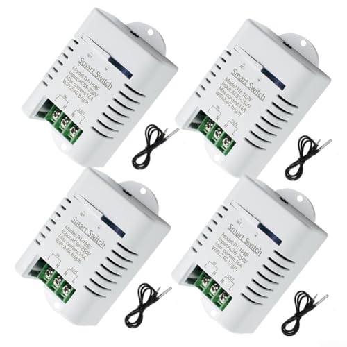 EpheyFIF EpheyFIF für Tuya WLAN-Temperaturmodul-Sensor, wasserdicht, Smart-Schalter, Temperaturmodul mit Temperatursonde, App-Fernbedienung, 4 Stück