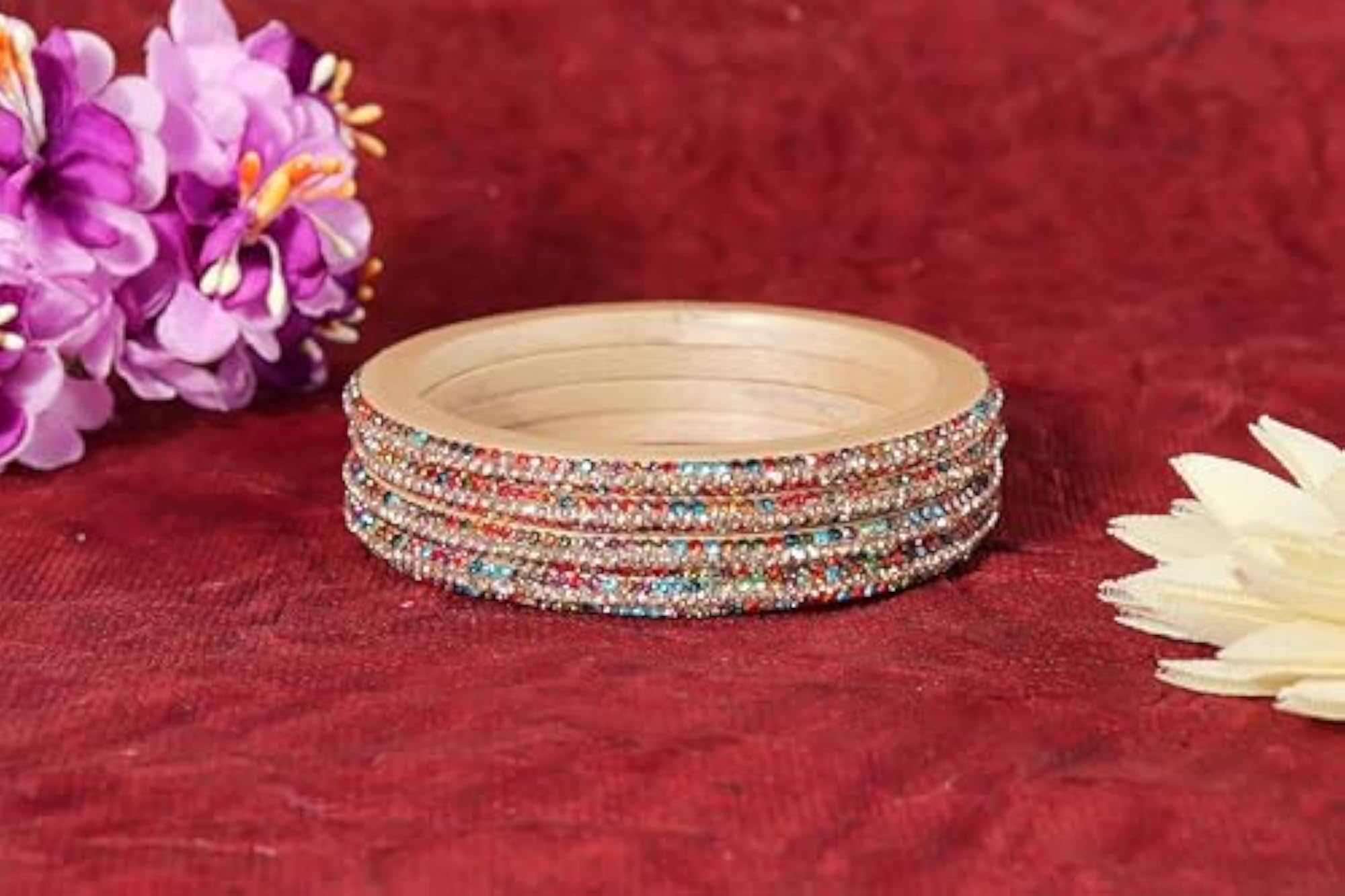 Traditional Lac Bangles Set with Golden Zircon, Rajasthani Style