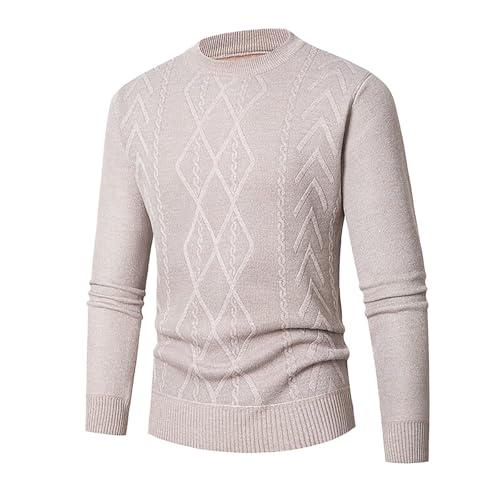 Men's Knit Fisherman Sweater Cozy Crew Neck Pullover Long Sleeve Tee Top Fall Winter Stretch Basic Undershirts