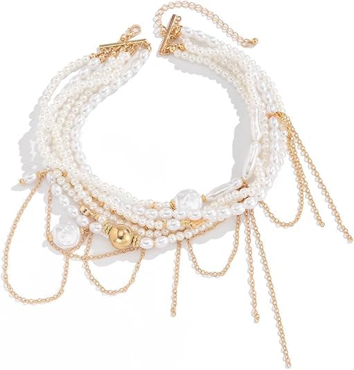 Collier de perles multicouches tendance bijou perles blanches femme