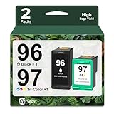 96/97 Ink Cartridges Combo Pack Compatible for HP Ink 96 97 XL C9348FN C8767WN for DeskJet 6940 9800 5940 OfficeJet D5163 D5168 PhotoSmart 2610 8050 8150 Printer Ink (Black, Tri-Color,2 Pack)