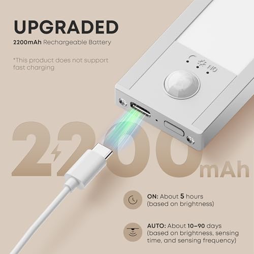 Image of LROLTEF Cabinet Lighting LED Lamp with Motion Sensor - 30 cm 2200 mAh 4000 K Under-Unit Light Kitchen Light Rechargeable Magnetic with USB & Sensor - Dimmable Stair Light Cabinet Light | Pack of 2