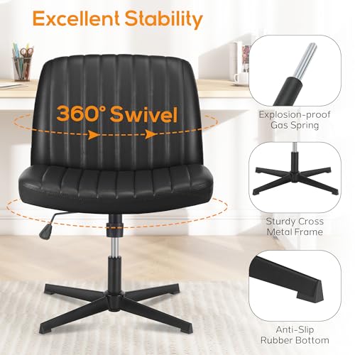 image for DUMOS Criss Cross Chair Legged Office Wide Comfy Desk Seat, No Wheels 