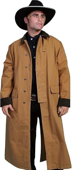 Image of Men's western gunfighter cowboy old Vest mens black denim Cotton long coat duster Full Length Jackets