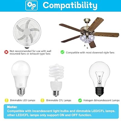 Universal Ceiling Fan Remote Control Kit, Wall Remote Switch with Light Dimmer and 3 Speeds, Replacement for Hunter Hampton Bay Harbor Breeze, Include Wall Switch, Remote Control and Receiver