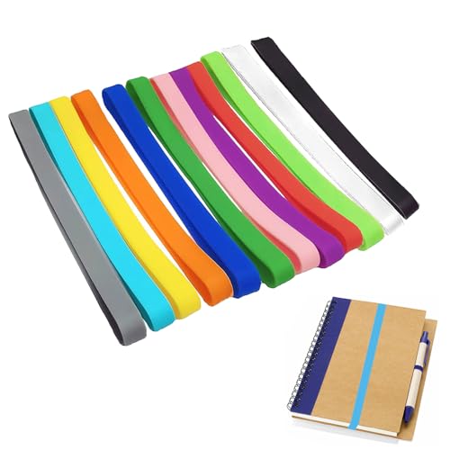 Bandas de Silicona Elásticas de Colores, Anchas para Carpetas de Archivos, Libros, Cuaderno - 12 Paquete
