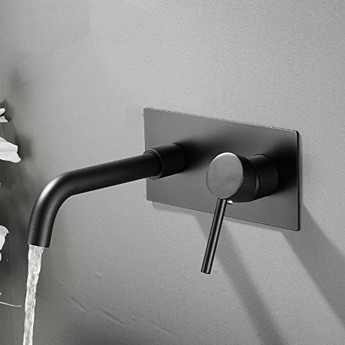 Robinet mural en laiton noir de salle de bain avec bec rotatif 360