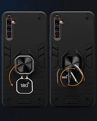 Image of Pikkme D5 Tough Armor Bumper Back Cover Case for Vivo X50 Pro |Ring Holder & Kickstand in-Built (Black)
