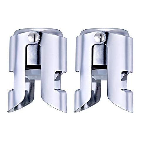 OWO Champagne Stopper with Stainless Steel, Professional Bottle Sealer for Champagne, Cava, Prosecco & Sparkling Wine, Champagne Saver Plug, Compact Champagne Bottle Plug (Silver 2Pack) Cover