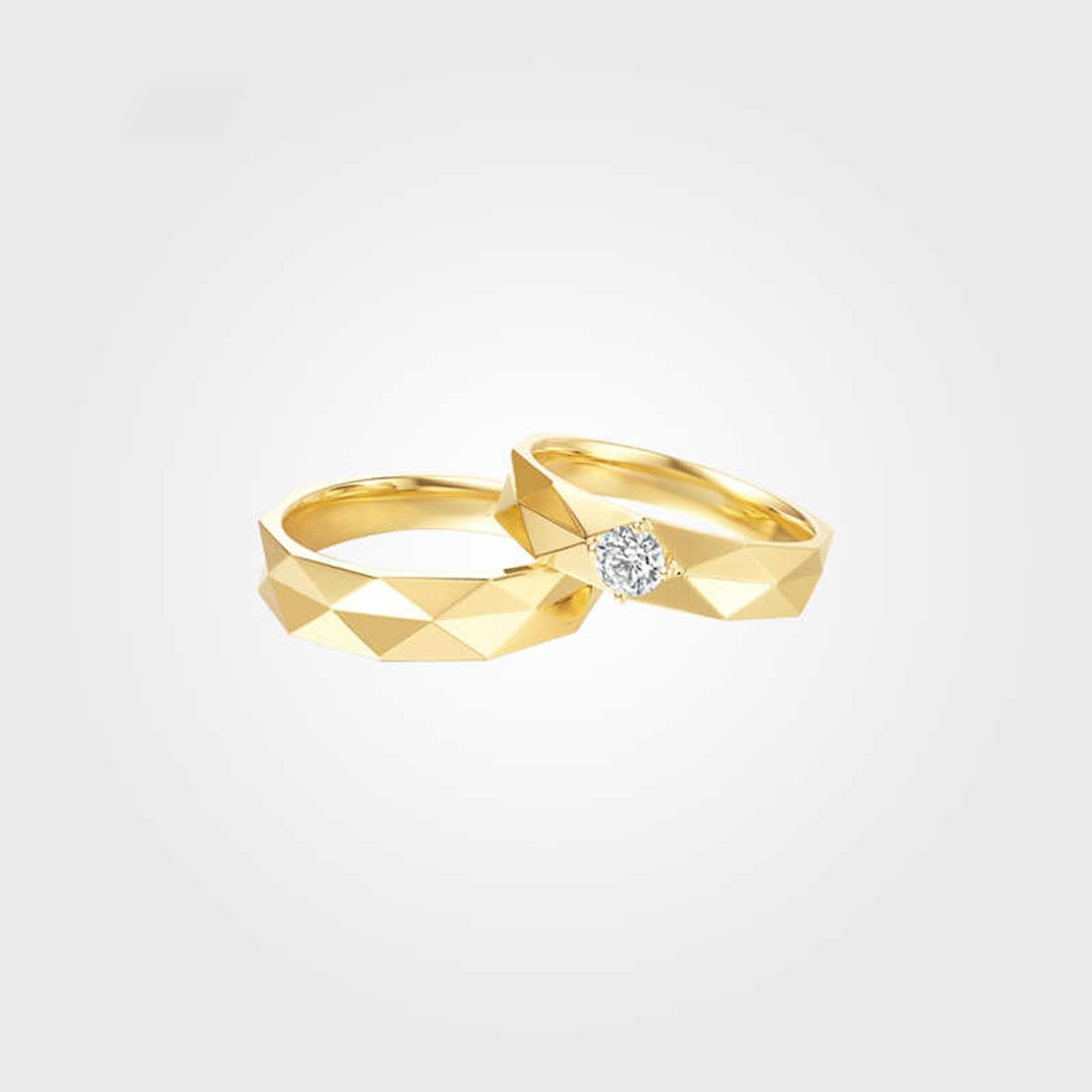 Anillo de boda de oro amarillo de 18 quilates, diamante solitario de 0,3 quilates, alianzas de boda 750, oro auténtico, 5,3 mm, para mujer, talla 62 (19,7)