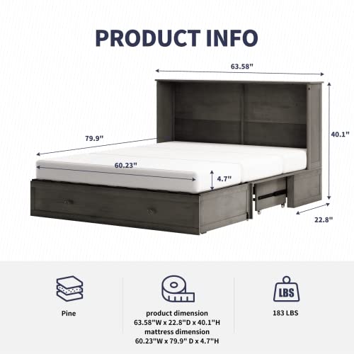 Zafly Queen Size Murphy Cabinet Bed With Folding Foam Mattress,Super Space-Saving Murphy Bed Queen With Large Drawers,Murphy Bed Chest Queen Size With Usb Charging Station(Stone Grey) #TOP2