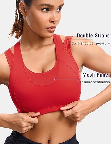Image of SYROKAN Sports Bras for Women High Support Mesh Full Coverage Racerback Wireless No Bounce Running Bras