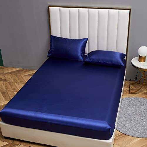 Damier Satin Spannbettlaken 100x200cm Blau Glänzend Seide Bettlaken Hochwertiges Deluxe Unifarben Spannbetttuch… – Ansicht 2