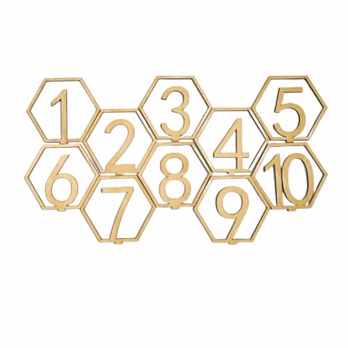 Lot de 10 Numéros de Table en Bois pour Mariage, Numéros de table en bois, 1 à 10 avec base de Support Hexagonale, forme de Fête événements ou Décoration de Restauration