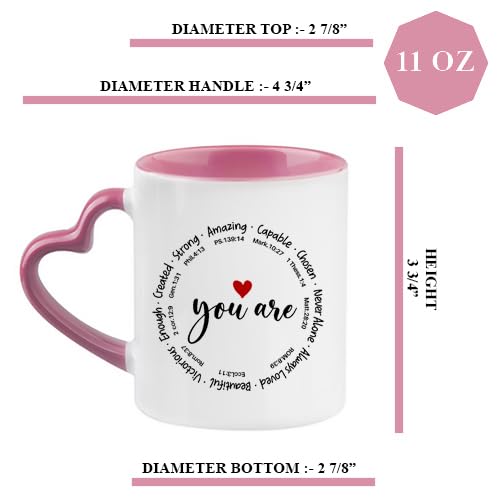 You are Amazing Coffee Mug, Christian Gifts for Women Religious Gifts,11oz Heart Handle Ceramic Mug. (Pink) - Image 2