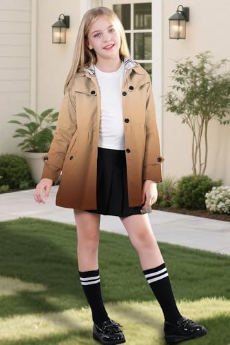 Image of Betusline Girl's Single Breasted Trench Coat Hooded Dress Coat Outerwear, 2-14 Years
